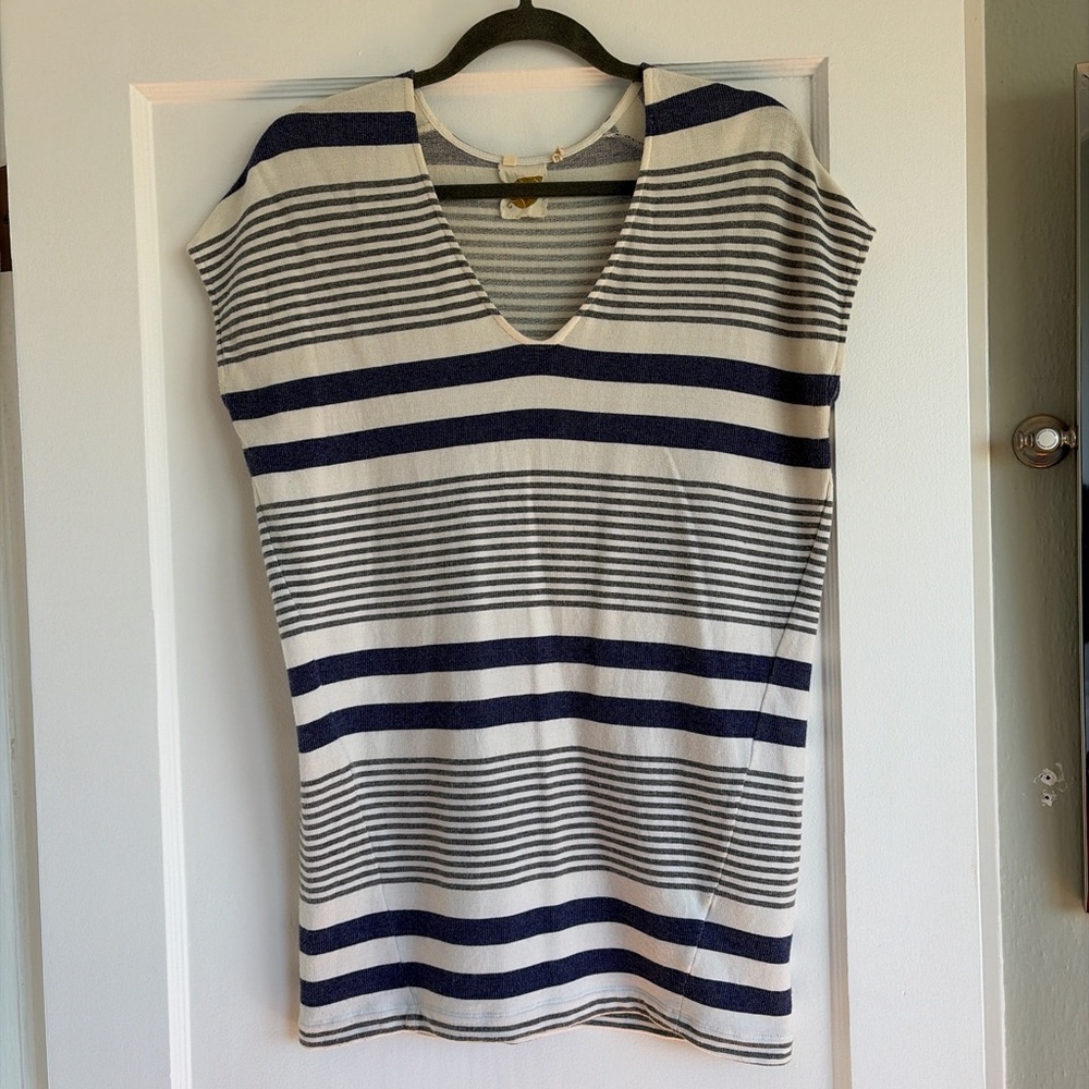 Lilka blue, grey and cream striped oversized short sleeved top